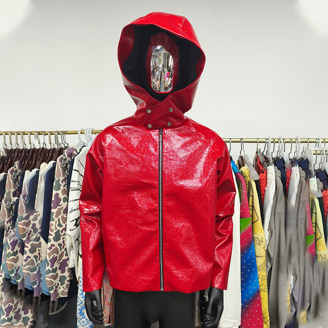 Men Red Leather Jacket Custom High Quality Lining Inside Hoodie Zip up Faux Leather Jacket for Men