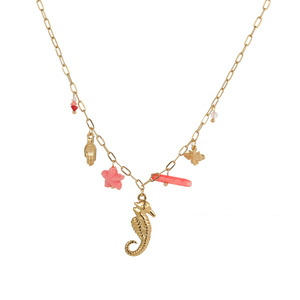 Joyería Hawaiana de verano para mujer, collar con cuentas de concha de cowire de estrella de mar de acero inoxidable, abalorios de caballito de mar, abeja, bisutería Bohemia - Product Image 6