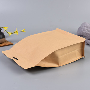 Sac en papier <span class=keywords><strong>kraft</strong></span> personnalisé avec fermeture à glissière et fenêtre, pochette debout à fond plat, pour emballage alimentaire de noix, nouilles et aliments pour animaux de compagnie - Product Image 3