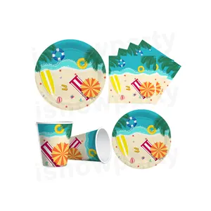 Groovy – vaisselle de fête d'anniversaire hawaïenne, assiettes en papier personnalisées, tasses, serviettes, ensembles de fournitures de fête pour adultes