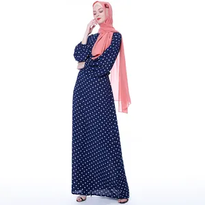 Phụ Nữ Hồi Giáo Thời Trang Dot In Abaya Dài Tay Áo Maxi Quần Áo Hồi Giáo Dubai Abaya Với Hoa Khiêm Tốn Váy Trắng