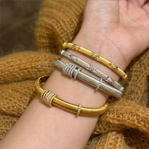 Bracciale di lusso di fascia alta italiana braccialetto intrecciato in oro intrecciato braccialetto in oro spazzolato in rame artigianale festa di nozze - Product Image 2