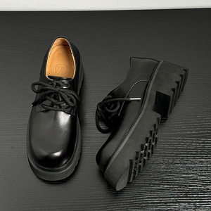 Zapatos de Hombre Negros de Cuero Vacuno Genuino con Aumento de Altura, Suela Gruesa Premium Original, Transpirables, Punta Redonda, Casuales - Product Image 3