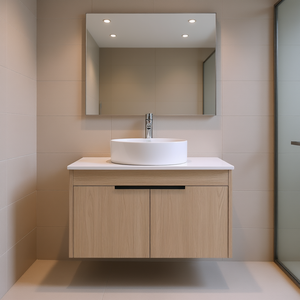 Modern Design 30 Inch White Oak Bathroom Vanity <b>Wall</b> Mounted Soft Close Door Ceramic Basin Set - Product Image 2