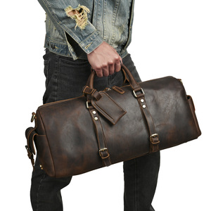 Bolso de Viaje Retro de Cuero Crazy Horse para Hombre, Gran Capacidad, Correa Ajustable, Bolso Cruzado, Viaje de Negocios, Color Sólido - Product Image 2