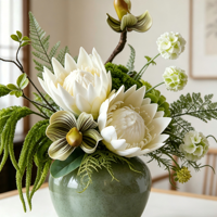 Arrangement floral artificiel minimaliste moderne en protea, ensemble complet avec vase en céramique, centre de table pour la décoration du salon