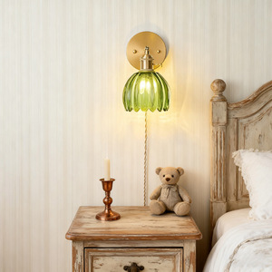 Rustic <b>Wall</b> Lamp Green Glass Shade E27 Bronze Body LED <b>Light</b> For Bedroom Living Room Corridor - Product Image 2