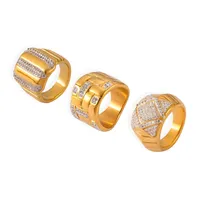 Exquisiter, mit tschechischen Diamanten besetzter, breiter Statement-Ring, Titan-Edelstahl-Modeschmuckring, erhältlich in den Größen 6/7/8.