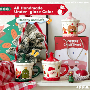 Mug à café en céramique de Noël de 480 ml avec couvercle - Réutilisable, sans danger pour les aliments, adapté aux boissons chaudes, cadeau promotionnel - Product Image 6