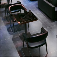 Ensembles de tables et chaises de café, style rétro, en PU, imitation dalle de pierre, 4 personnes, cadre en fer personnalisable, mobilier commercial pour restaurants