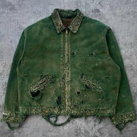 Blouson Bomber Réversible Vintage Distressed pour Homme en Coton Polaire Toile Personnalisée Effet Délavé à Double Fermeture Éclair Camouflage