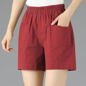 Women's Casual Shorts Khaki Cotton Oxford Elastic Waist Loose Fit Summer Wear - Product Image 3