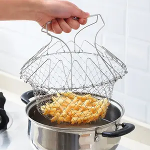 Panier multifonction pliable pour frites, légumes et fruits, en acier inoxydable, télescopique, avec filtre à huile pour la maison - Product Image 1