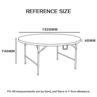 Tables de salle à manger rondes pliables modernes de 1,5 m pour l'extérieur, avec pieds en métal robustes, résistantes aux UV et imperméables, idéales pour les banquets et événements en cour.