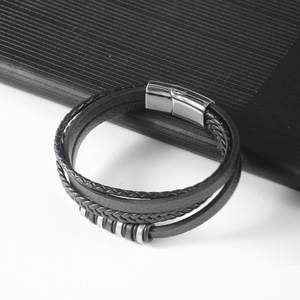 Men's Multi Layer Braided <b>Leather</b> <b>Bracelet</b> Stainless Steel Magnetic Clasp 7.5 8.5 9 Inches Gift Jewelry - Product Image 1