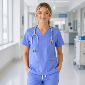 Combinaison de travail en coton pur à manches courtes vert foncé pour médecin, infirmière, blouse d'isolement - Product Image 5