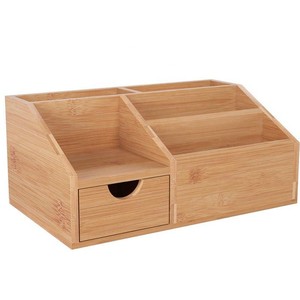Bamboo Desk Organizer With Drawer Rectangle Multi Purpose Office Storage For Desktop <b>Home</b> Use - Product Image 4