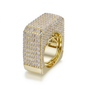 9K Gold Rhodium Plated Lab Created Moissanite Men's <b>Ring</b> Rectangular <b>Ice</b> Cube Design Micro Insert Hip Hop Jewelry for Party - Product Image 1
