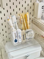 Boîte de rangement en acrylique moderne pour bureau, organisateur de bureau avec trois compartiments pour stylos, télécommandes, cosmétiques, fournitures de bureau