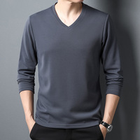 T-shirt décontracté pour homme à manches longues en maille gaufrée, col en V, coupe ajustée, maille texturée, respirant, doux et extensible, pour l'automne