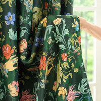 Rideaux occultants William Morris Acanthus Vert Forêt Doré Plissés pour Salon, Vente en Gros au Mètre