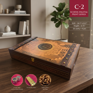 กล่องของขวัญผลไม้อบแห้งเรซิ่น C-2 Scodix Digital Print Series ขนาด 18.5x13.5 นิ้ว 16 ช่อง 4 กระปุก ดีไซน์แบบดั้งเดิม บุผ้าซาติน - Product Image 1
