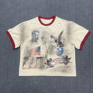 <span class=keywords><strong>Camisetas</strong></span> de <span class=keywords><strong>Hombre</strong></span> de Algodón 100% de Alta Calidad, Cuello Redondo, Color Beige, Impresión DTG Personalizada, Estilo Holgado y Desgastado - Product Image 1
