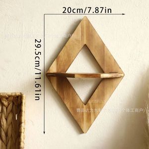 Wooden <b>Wall</b> <b>Mounted</b> Rhomboid <b>Shelf</b> Geometric Design For Plants Bedroom Living Room Storage Display Rack - Product Image 4