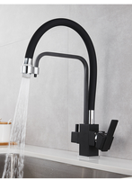 Robinet de cuisine moderne noir mat à double poignée pour hôtel, avec filtre à eau, valve en céramique, garantie 3 ans