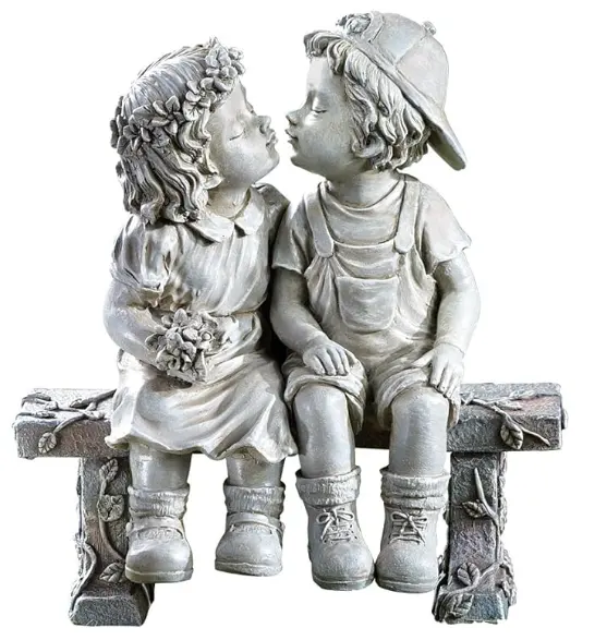 Estátuas de resina de fadas e anjos, escultura de jardim para decoração ao ar livre, primeiro beijo, amor, cachorrinho, casal, beijo, escultura de jardim