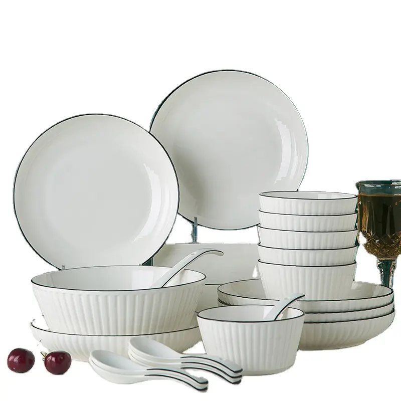 Groothandel Gouden Rand Gerechten Platen Porselein Luxe Ronde Set Servies