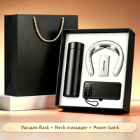 Coffret Cadeau d'Affaires Classique de Luxe avec Bouteille Isotherme, Masseur de Cou et Batterie Externe, Personnalisable avec Logo