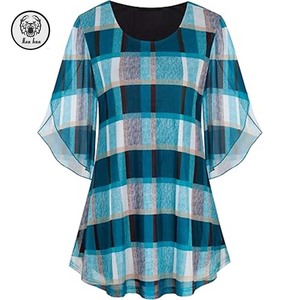 Chemisiers à manches 3/4 à double couche pour femmes Chemises tuniques en maille unie avec logo avant Habillé Casual Tops une pièce - Product Image 6