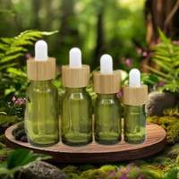 Botol Serum Kaca Alami Hijau Amber Bening Berlapis Embun 1oz 30ml Grosir dengan Tutup Bambu dan Cap Panas