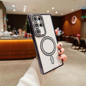 Custodia Magnetica di Lusso con Bordo Galvanizzato e Glitter a Diamante per Samsung S25 Ultra S24 S23 S22 A13 <span class=keywords><strong>A23</strong></span> A34 A54 A35 A55 - Product Image 4