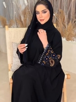 Robe Abaya noire style Lanna pour femmes musulmanes, robe d'été Abaya musulmane pour femme, broderie florale, diamants, Abaya musulmane