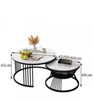 Ensemble Moderne de Tables Basses en Marbre Noir avec Pieds Métalliques, Nouveau Design pour Meubles de Salon