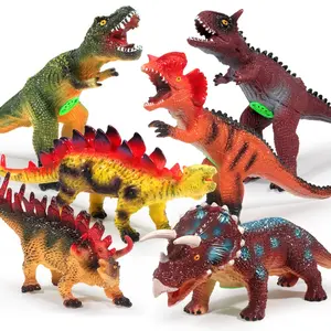6 piezas 11 "-14" juguete de dinosaurio de plástico suave con simulación de rugido vinilo figura juego juguetes regalo para niños y niños pequeños educación