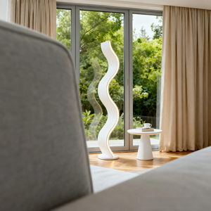 Lámpara de Pie Moderna con Diseño Retorcido, Plástico Blanco, LED, Control Táctil, Altura Ajustable, Luz Cálida Suave de 2700K, Tamaño Grande - Product Image 4