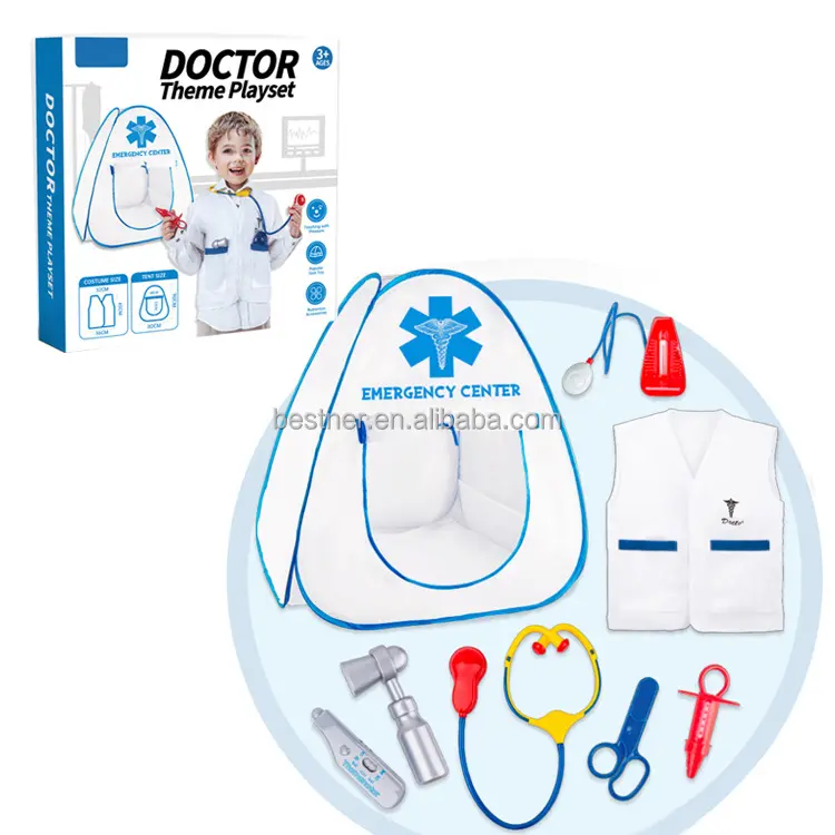 Riomst 2021 nuova casa giocattolo con tenda di plastica bisturi stetoscopio iniettore gioco di ruolo valigia In magazzino medico a tema gioco Set
