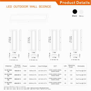 Lampes murales LED d'extérieur IP65 résistantes aux intempéries, bande linéaire moderne en aluminium noir et acrylique, adaptées <span class=keywords><strong>pour</strong></span> patio, <span class=keywords><strong>garage</strong></span>, villa, hôtel - Product Image 4