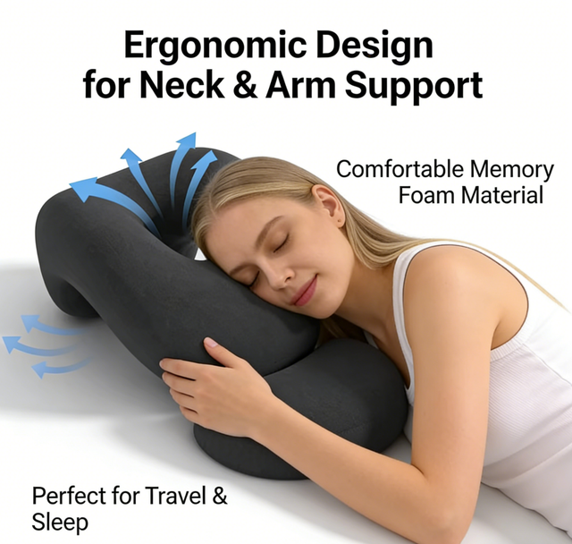 6-Zone Ergonomic Travel Neck Pillow with Chin Cheek Forehead Support, Memory Foam Slow Rebound Compact Pillow