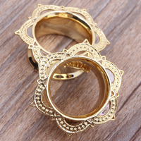 Tunnel d'oreille creux à motif floral, double évasement, plug d'oreille, jauge, piercing, bijou de corps, plug d'oreille type selle