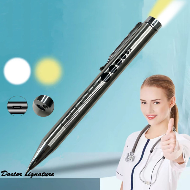 Type-C Medical Pen Torch Dual Light Yellow & White Light With Writing Pen 3 in 1 Mini Rechargeable Medical Penlight Doctor Gift