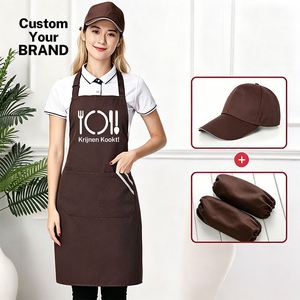 Juego de Delantales de Trabajo con Logotipo Personalizado, con Mangas y Gorro, Delantal de Chef Impermeable para Restaurante, Cafetería, Supermercado, Camarero - Product Image 1