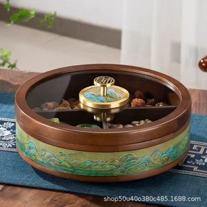 Caja redonda de madera para frutos secos con tapa y divisores, contenedor de almacenamiento de té y aperitivos de estilo retro chino - Product Image 4