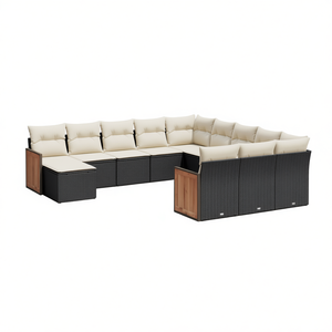 Juego de Sofás de Jardín Color Blanco Crema, Ratán Negro, Panel de Madera de Teca, Muebles de Exterior con Capacidad para Más de 10 Personas, Resistentes a la Intemperie, Estilo Contemporáneo - Product Image 1