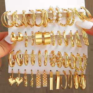 Custom 14K Gold Plated Stainless Steel Women Butterfly Pearl Hoop Set Fashion Jewelry Clip on Stud Drop Earrings