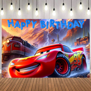 Fond de fond de thème de voiture de course imprimé de taille personnalisée pour les décorations de fête d'<span class=keywords><strong>anniversaire</strong></span> des garçons - Product Image 4