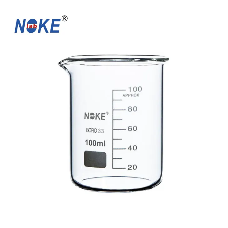 Vaso de medición de vidrio, vaso de laboratorio de baja forma, 100ml